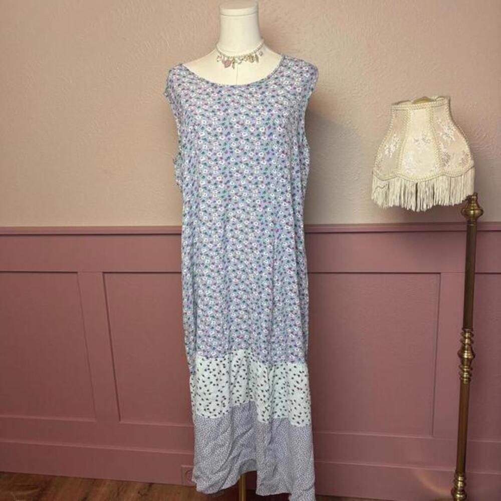 cottage prairie vtg garden ditsy floral maxi dress jg hook light blue medium